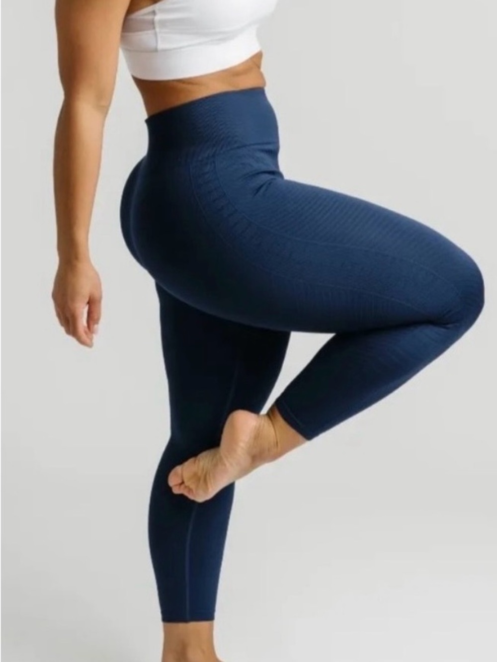 ZYIA ACTIVE Navy Blue Cross-Ribbed Seamless Workout Yoga Gym Leggings Size Small